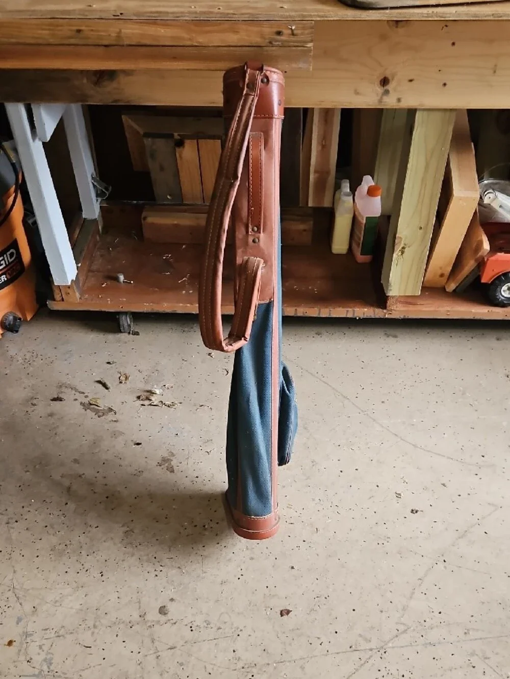 Green Canvas & Brown Leather Golf Club Carry Bag with Shoulder Strap